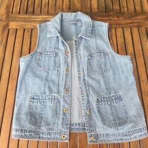 Vintage Women's Blassport Denim Vest Snap Front Size Large Embroidered Y2K